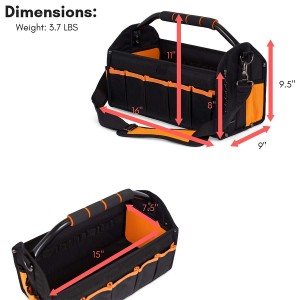 Bolsa de herramientas Bolsa de herramientas multifuncional de lona para electricistas, base impermeable moldeada con bolsillos multifuncionales y trabillas para cinturón, asa acolchada, correa ajustable para el hombro