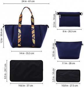 Mála Tote Neoprene agus Mála Crossbody do Mhná le Mála Trá Zipper Mála Láimhe Laethúla, Pouch Makeup agus Camo Strap