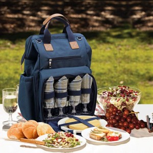 Weit offener Picknick-Rucksack für 4 Personen, mit großem isoliertem Kühlfach, 9-Zoll-Tellern, Besteck mit Holzgriff und wasserdichter Decke. Bestes Geschenk