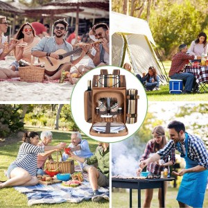 Picknick-Rucksack-Kühler für 2 Personen mit isolierter, auslaufsicherer Kühltasche, Weinhalter, Fleecedecke, Besteckset, perfekt für Strand, Tagesreisen, Wandern, Camping, Grillen, Familie und Liebhaber, Geschenke