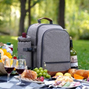 Zaino da picnic isolato per 4 persone con set completo di stoviglie, ampio scomparto frigorifero, portabottiglie e grande tappeto da picnic impermeabile