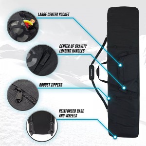 OEM de haute qualité acceptant le sac de voyage à double sac de ski roulant sac de ski de fond avec roues avec 5 compartiments de rangement