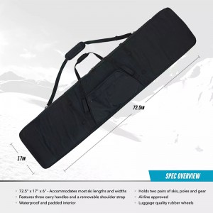 OEM de haute qualité acceptant le sac de voyage à double sac de ski roulant sac de ski de fond avec roues avec 5 compartiments de rangement